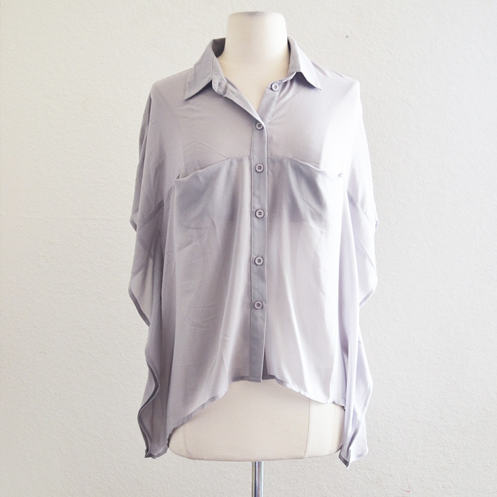 Gray Sheer Dolman Sleeve Layering Top Size Small